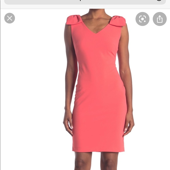 Tahari V- Neck Bow Shoulder Sheath Dress. Size 10p - Picture 6 of 14